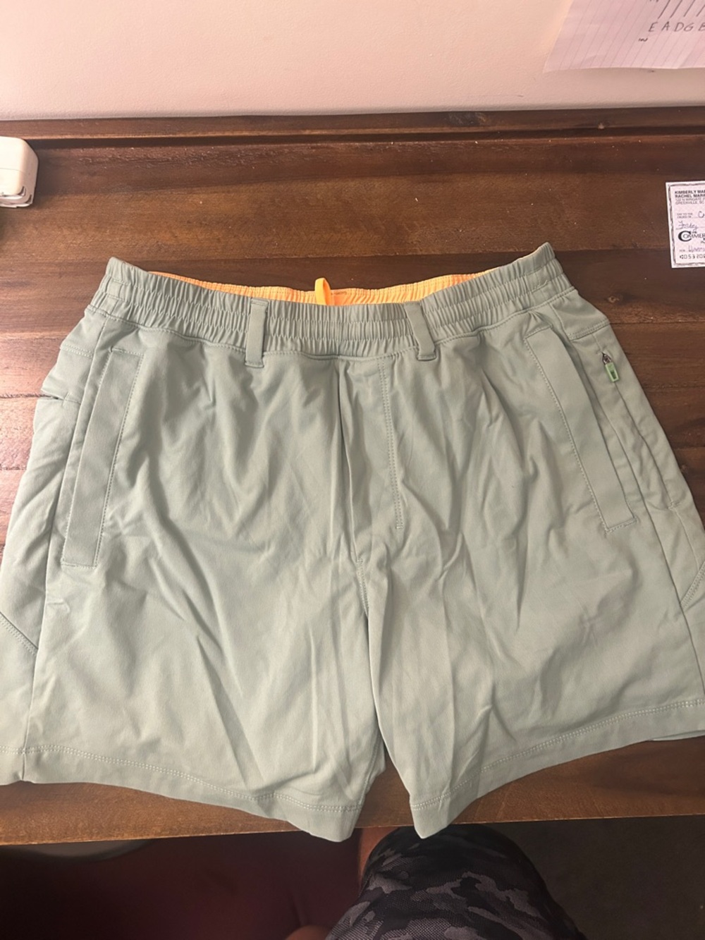 Birddogs Sage Green Athletic Shorts with Orange Inner Waistband